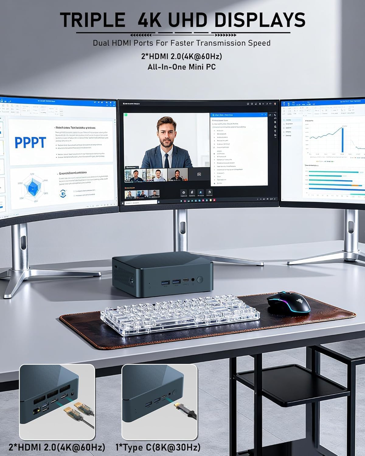 Getorl GT100 Ryzen 5 3550H, 8GB RAM, 256GB SSD, Windows 11 Pro Mini Gaming & Workstation PC w/Triple 4K @60Hz Display Via HDMI/USB Type-C & Internal WiFi 6 & RJ45 & 4xUSB-A Ports (by_Getorli)