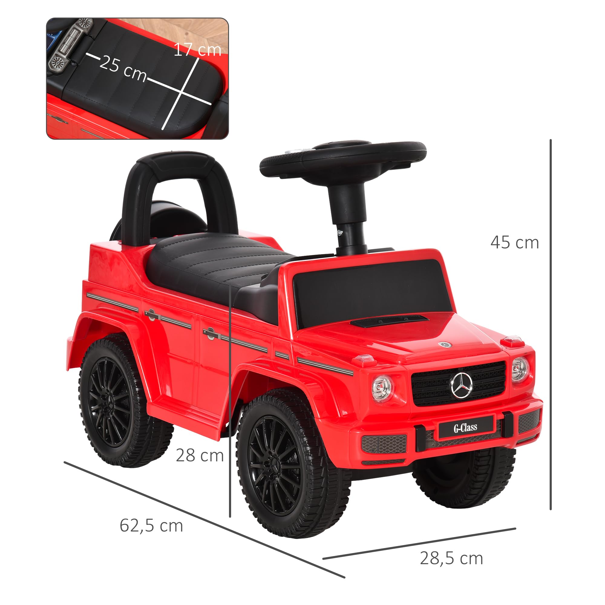 HOMCOM Camion Porteur Enfants véhicule à Pousser Licence Mercedes Benz 12-36 Mois Coffre klaxon phares Rouge