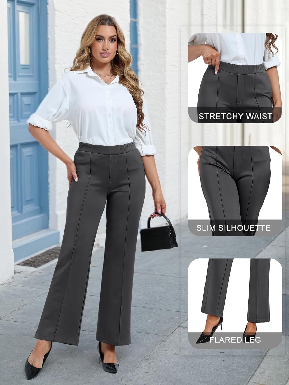 Dress Pants Women Business: Pants Tummy Control Office Straight Leg Trousers High Waisted Ladies Slacks Black - Image 6