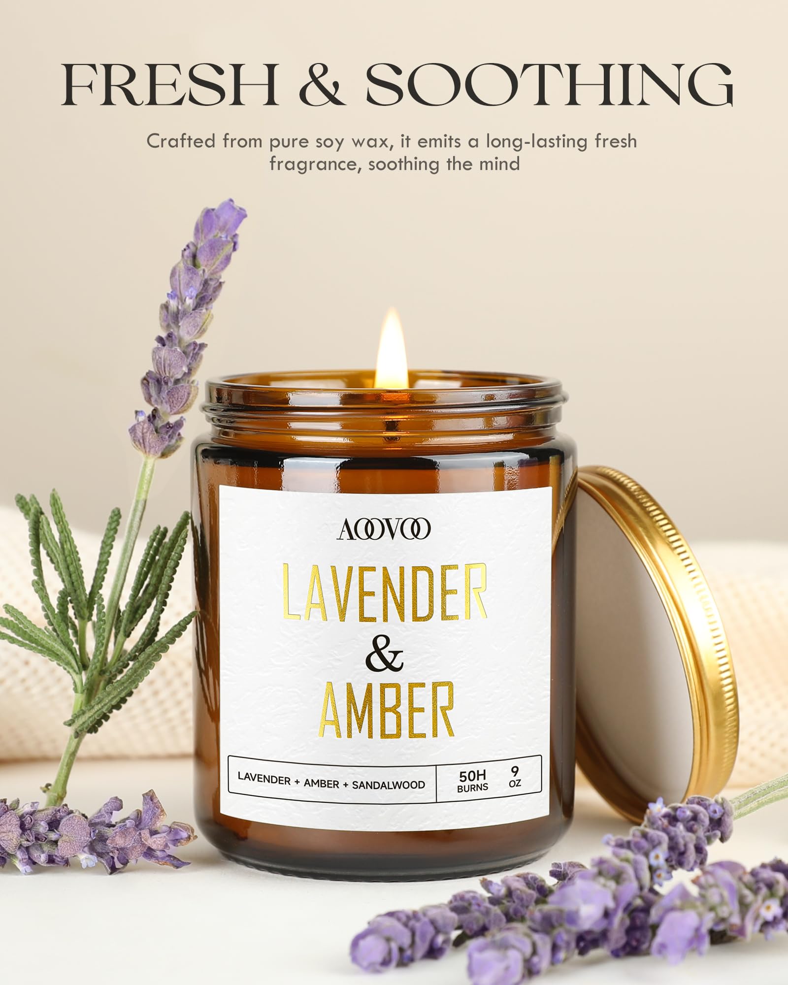AOOVOO Lavendel Bernstein Duftkerze, Aromatherapiekerze, Sojakerze für den Hausgebrauch