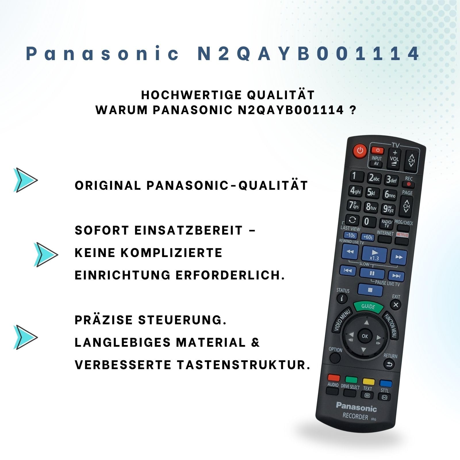 Panasonic N2QAYB001114 – Original-Fernbedienung für Panasonic Viera TVs – Achtung Nicht kompatibel mit Panasonic N2QAYB001113 !!!