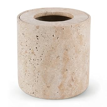 Travertine Bathroom Trash Can Small Garbage Can with Lid | for Countertop Bedroom & Office Decorative Waste Basket for Home Decor