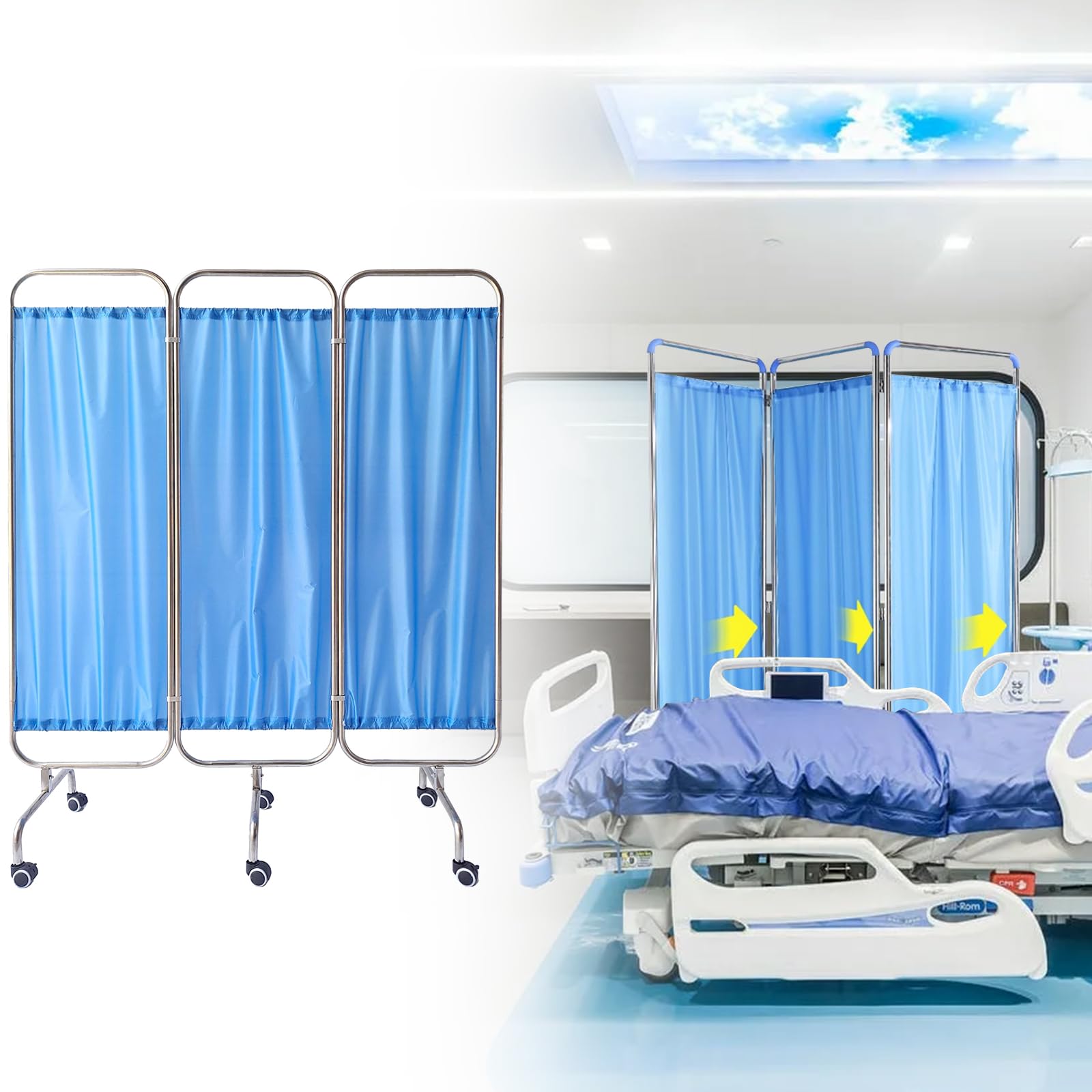 Schermo divisorio con Ruote per Clinica, reparto, Sala Visite, Ospedale - Divisorio Pieghevole per casa di Cura, Pronto Soccorso, Tenda per Sala di monitoraggio in Terapia intensiva