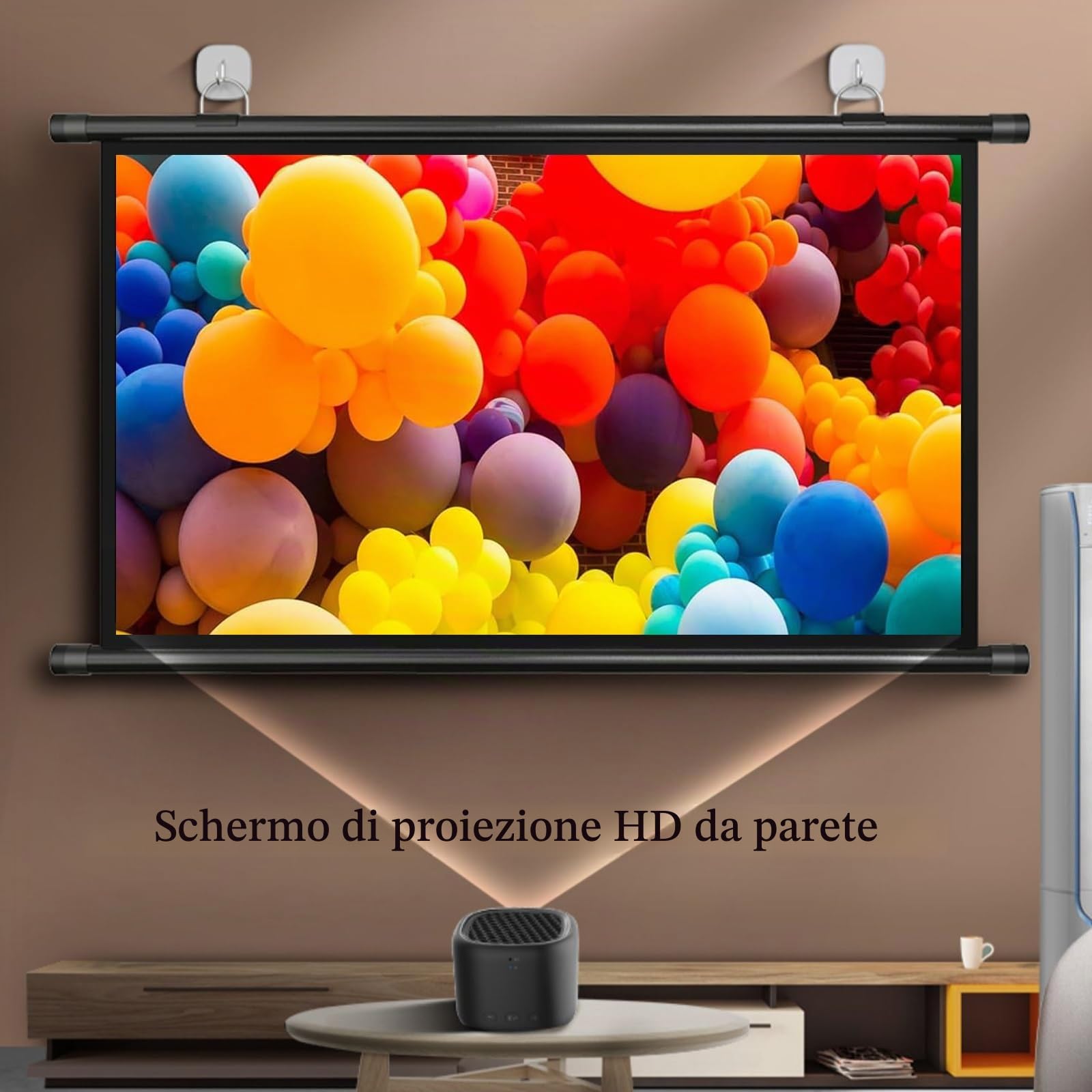 Schermo Proiettore 60/72 Pollici 16:9, Telo Per Proiettore Motorizzato, Telo Per Proiettore, 4: 3 HD, Pieghevole, Per Proiezioni Video, Con Gancio Adesivo, Per Casa, Feste, Ufficio, Aule(16:9,60in)