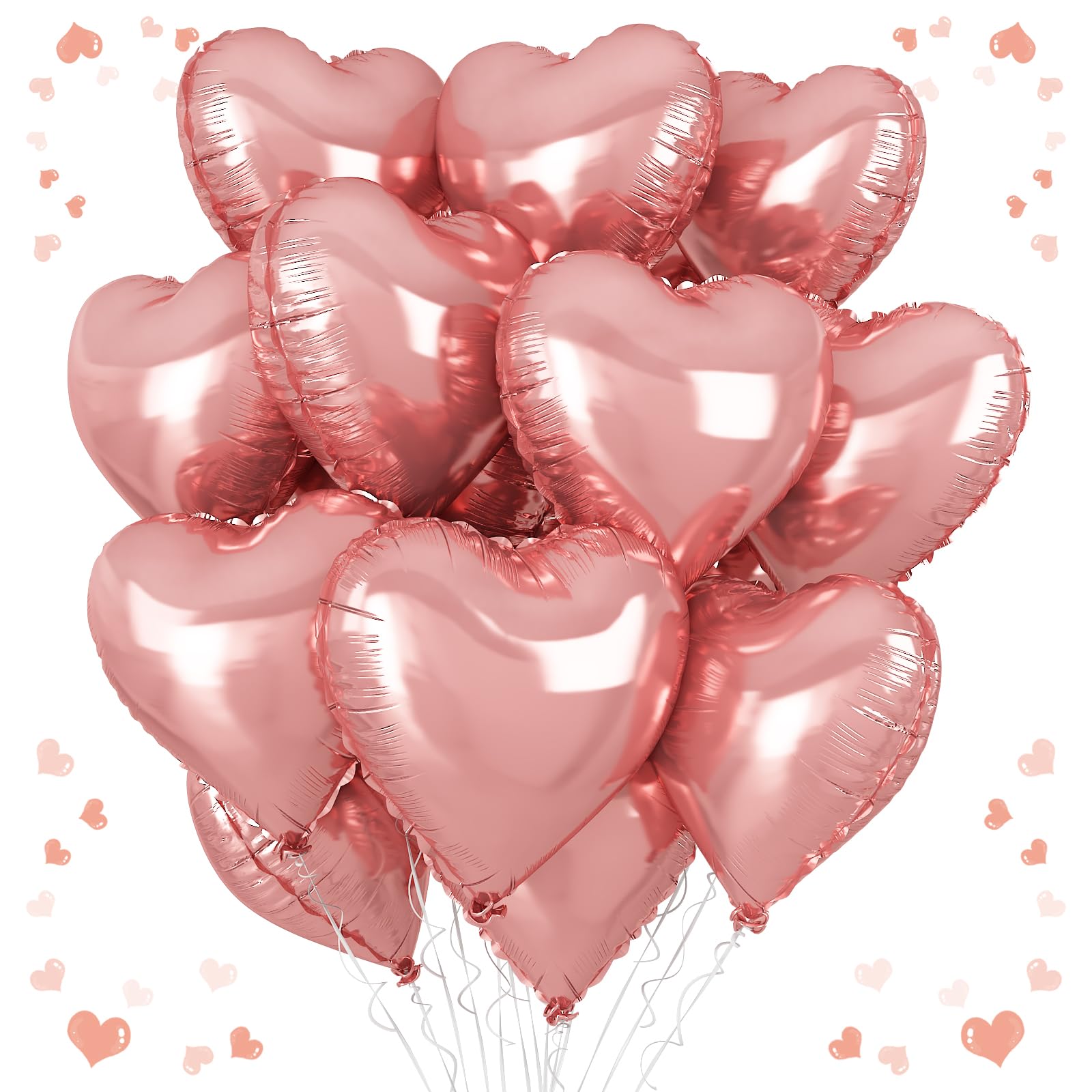 Pink Heart Balloons, 18 Inch Pink Heart Shape Balloon, 12PCS Heart Foil Helium Romantic Balloons for Girls Birthday Baby Shower Wedding Engagement