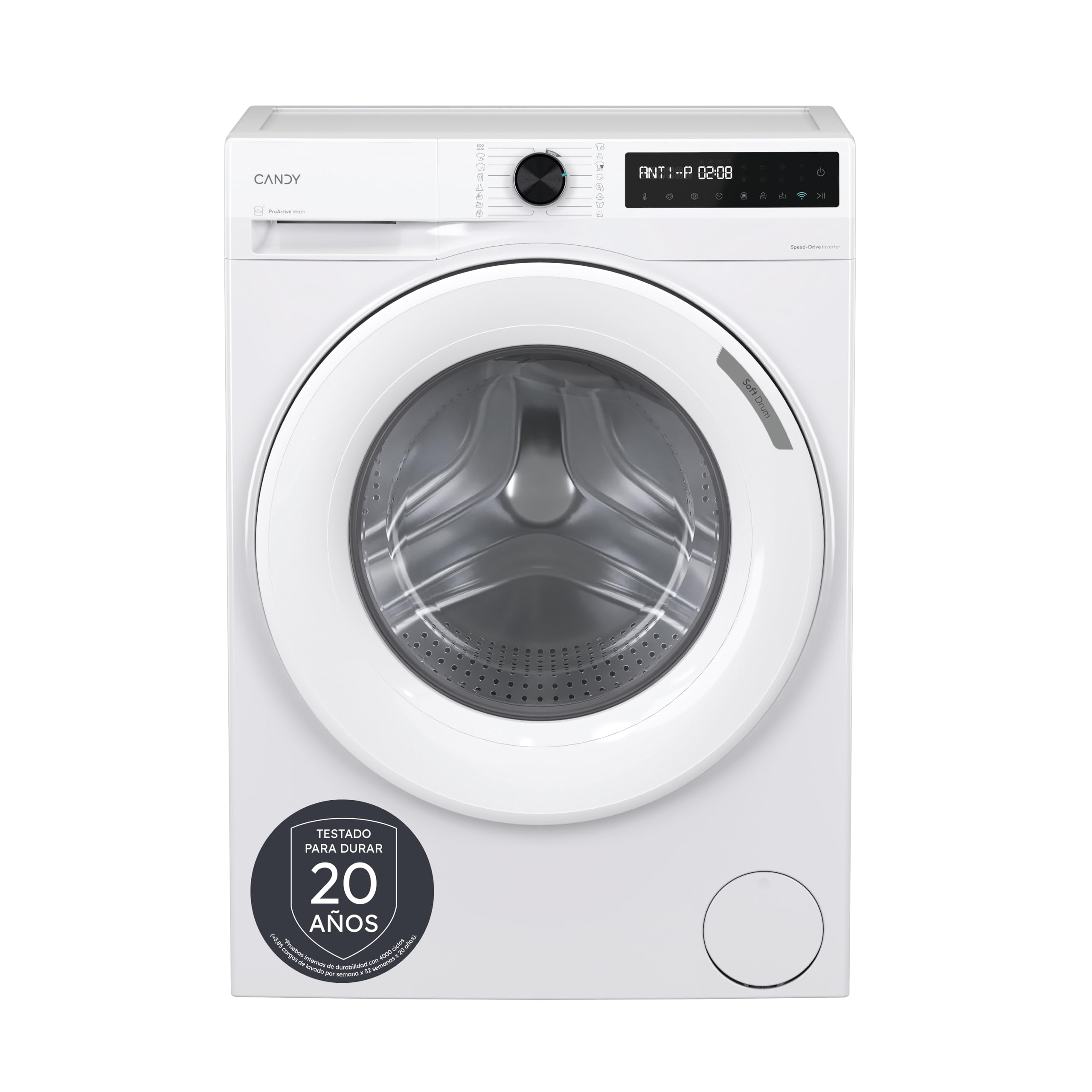 Candy ProWash 500 BR 48SL6-S, Washing Machine 8 kg, 1400 RPM, Digital Display, WIFI Connectivity, 16 Cycles, Inverter SpeedDrive Motor, Delayed Start 24H, Child Lock, 49 cm Back, 72 DB, White