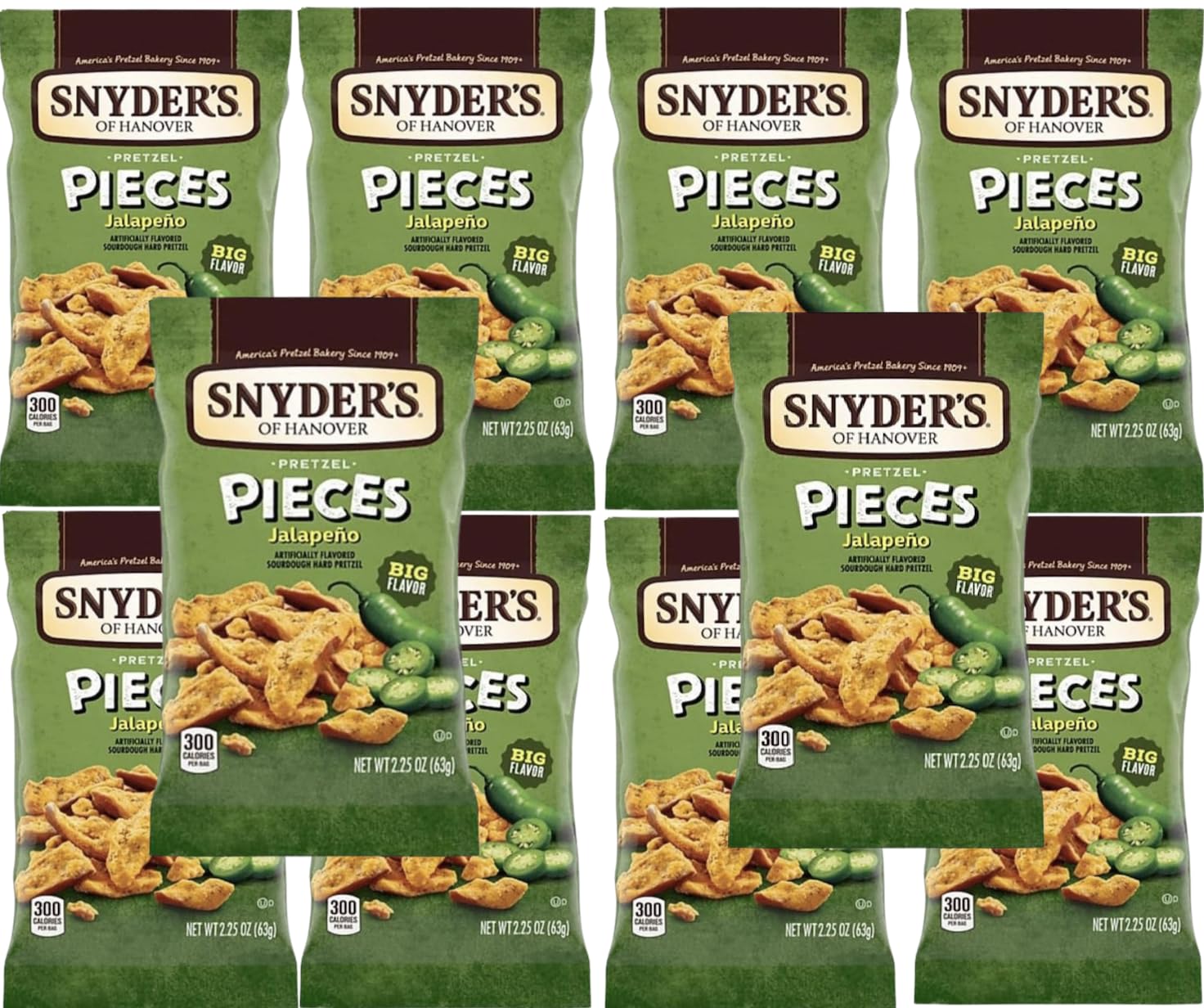 Snyder&rsquo;s Jalape&ntilde;o Pretzel Pieces 2.25 oz - 10 Pack: Crunchy &amp; Spicy Snack Bites, Bold Flavor Gourmet Spicy Pretzels, Hot Jalape&ntilde;o Snacks