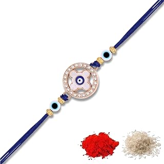 Mahi Rose Gold Plated Premium Evil Eye Clover Rakhi for...