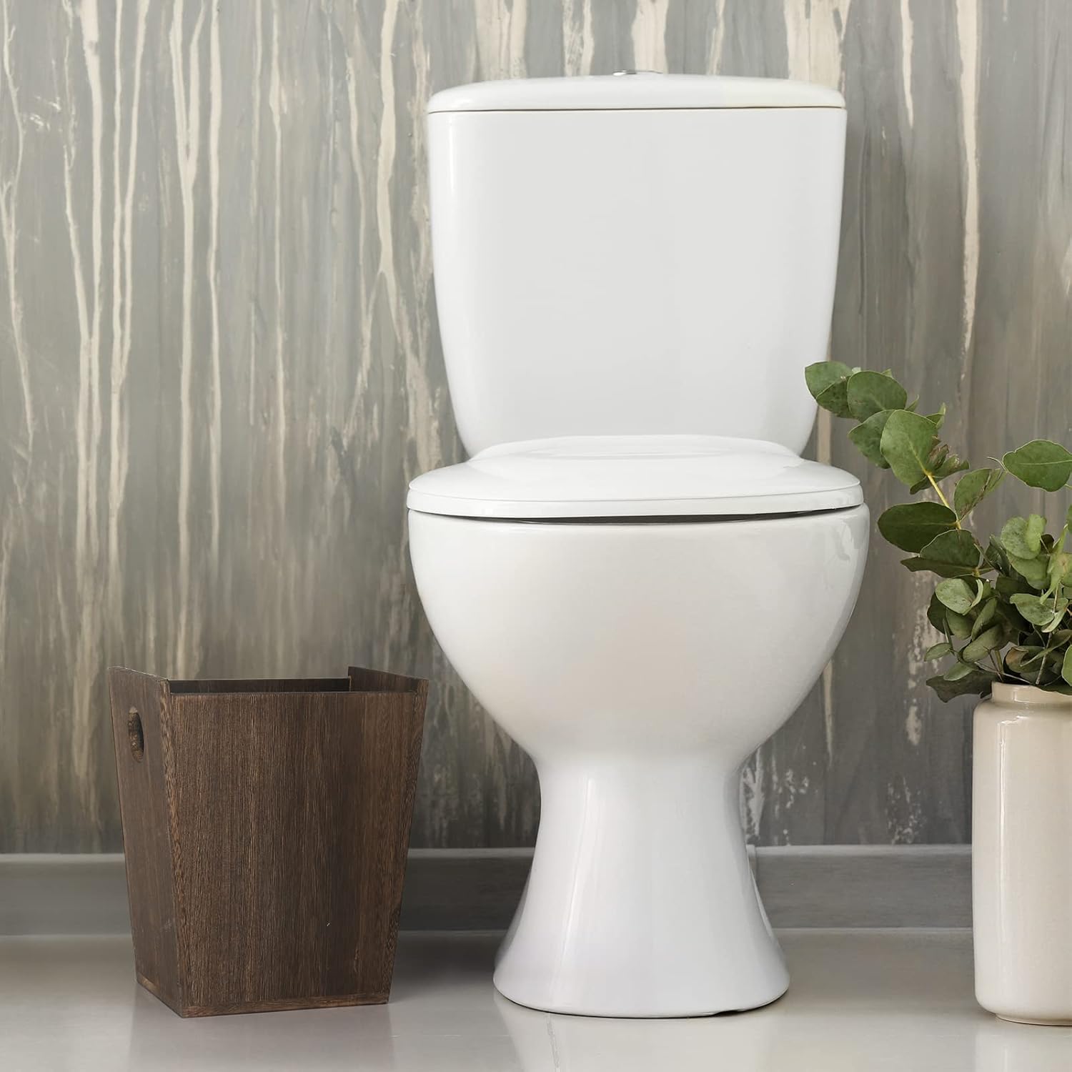 Wood Trash Can Wastebasket Small Rectangular Farmhouse Rustic Garbage Bin with Handles for Bedroom, Bathroom, Kitchen, Office, Brown