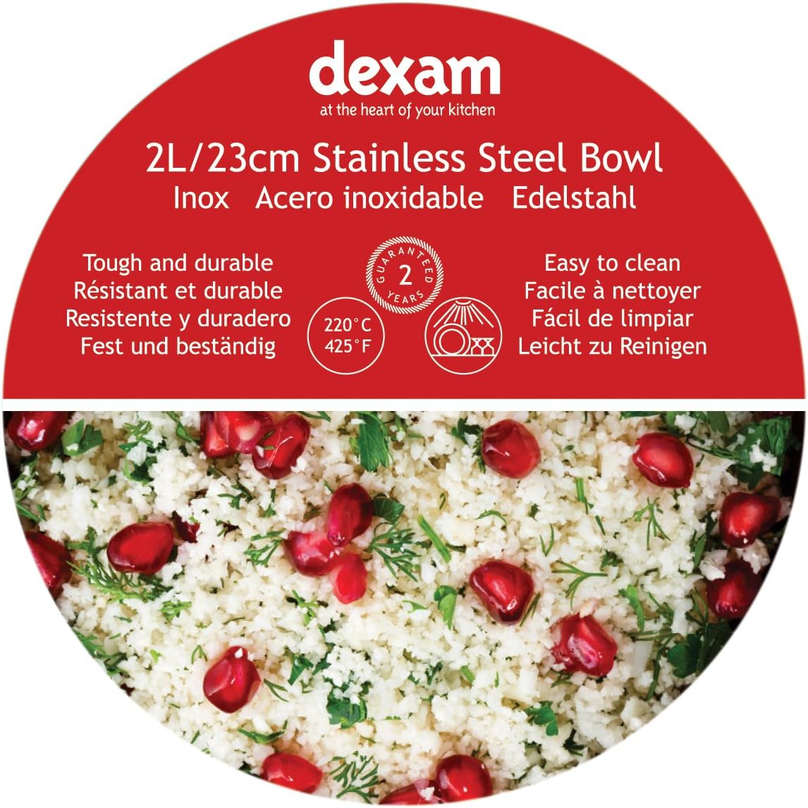 Dexam 17830425 Stainless Steel mixing bowl, 2.0 Litre, Silver