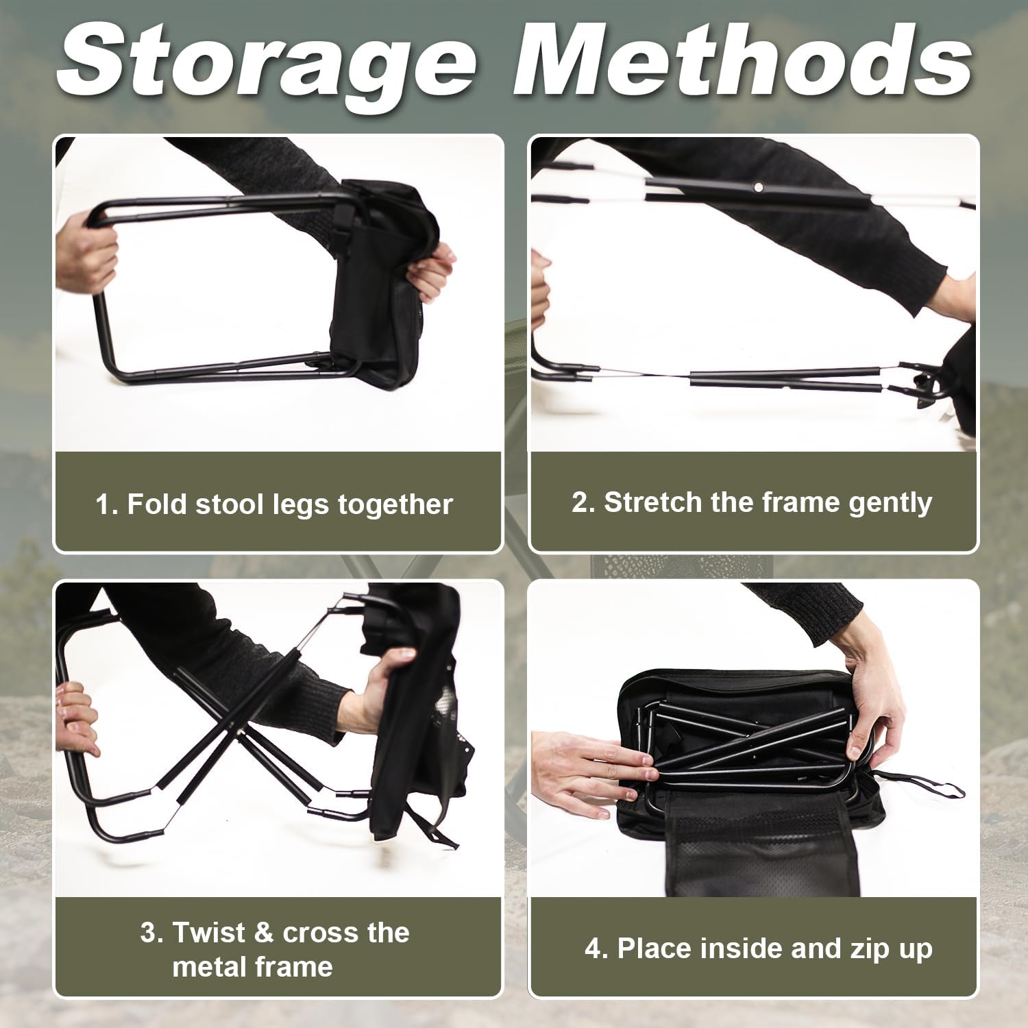 Foldable Backpack Stool for Adults, 16in Portable Folding Stool with Sling Bag, 300lbs Capacity for Camping, Fishing, Hiking, Backpacking & Outdoor Travel，Black image 5