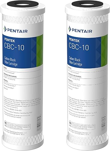 Pentair Pentek CBC-10 Filtro de agua de carbono, 10 pulgadas, cartucho de repuesto de bloque de carbono debajo del fregadero con filtro de carbón
