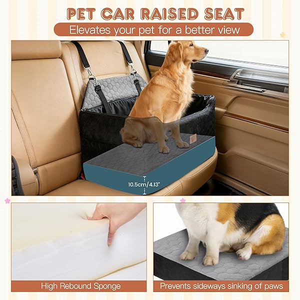 Asiento Perro Coche, Extra Estable Cama Perro Coche con Espuma Viscoelástica, Funda Lavable y Cinturón de Seguridad, Asiento Coche Perros Medianos y Grandes de hasta 55 kg, 78x55x53 cm - 3