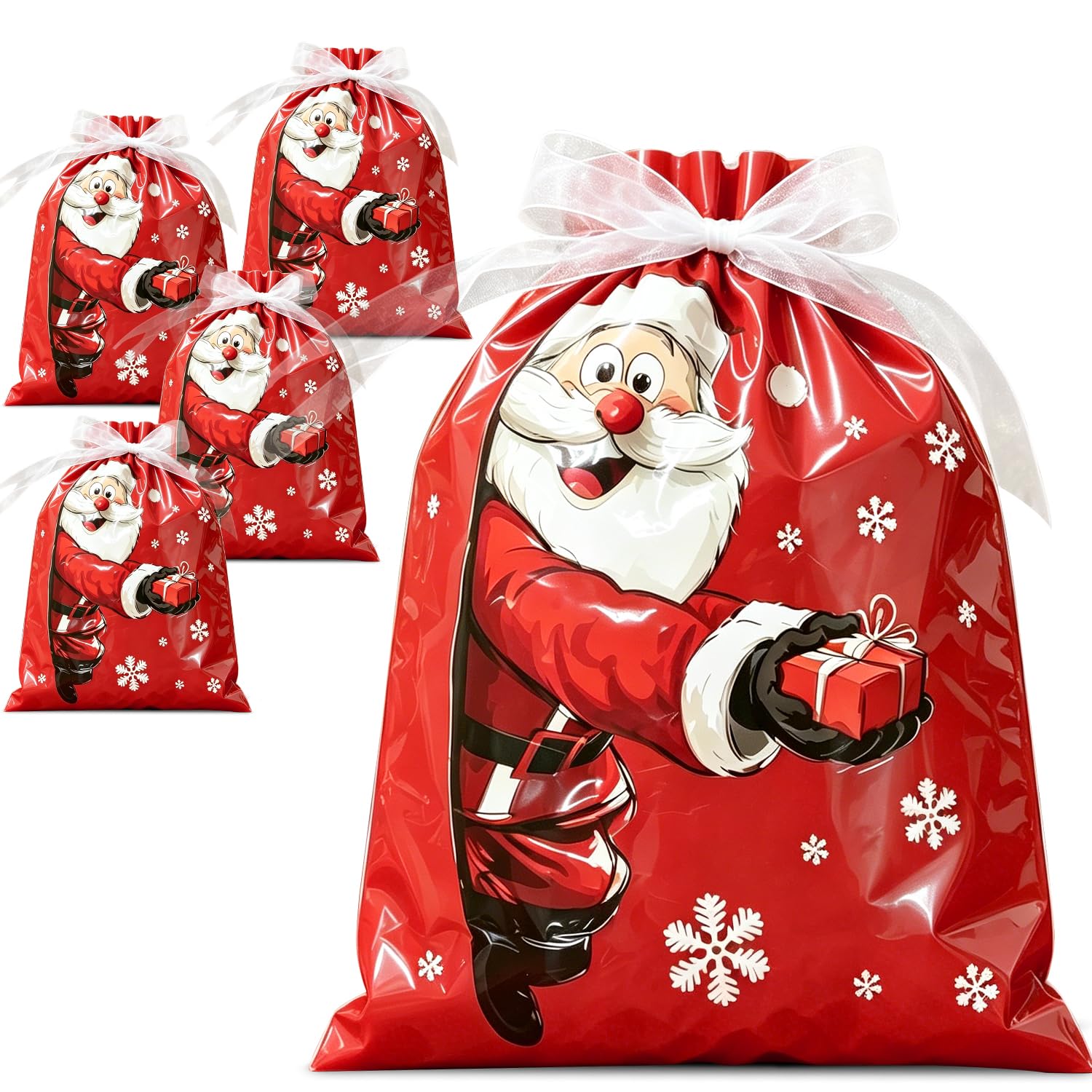 4pcs Christmas Gift Bags,44*60cm Red Santa Claus Xmas Gift Drawstring Bags