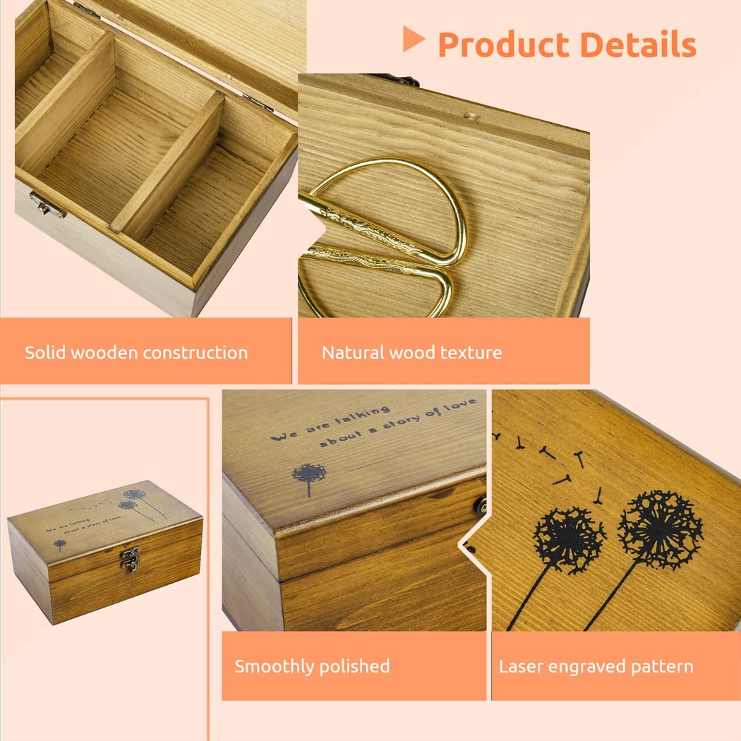 Juego de herramientas de costura con hilo y aguja, kit completo en caja de almacenamiento de madera