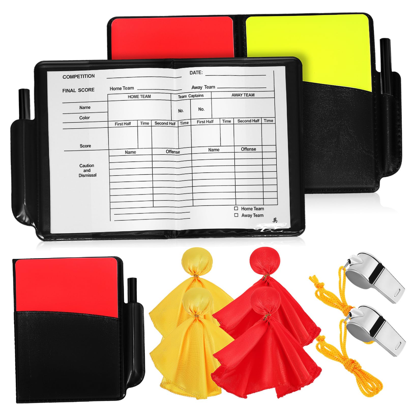 ifundom 1set Referee Cards Whistles and Flags Red Soccer Warning Cards Sound Whistle for Sports Officials Portable Referee Tools for Football