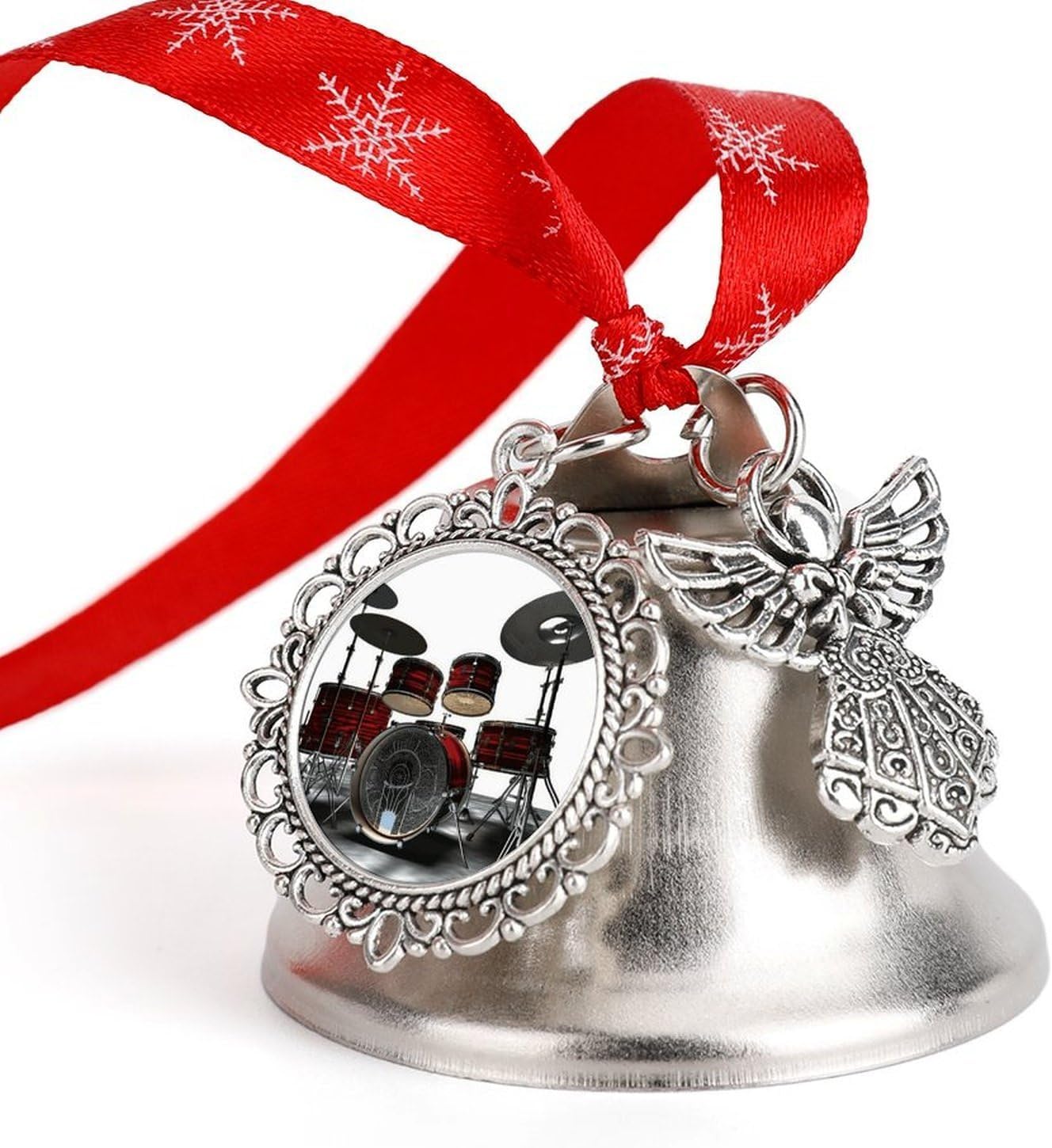 Cool Drum Set Bell Ornament Red Ribbon for Christmas Tree Holiday Decoration Personality Believe Bell Ornaments Sleigh Bells for Winter New Year Party Supplies