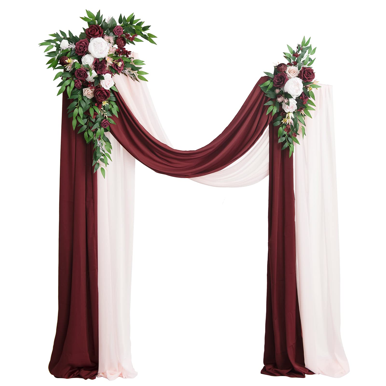Ling's Moment Hanging Wedding Arch Flowers Kit (Pack of 4) 2pcs Artificial Flower Arrangement w/ 2pcs Drapes for Ceremony Arbor Backdrop Floral Decor