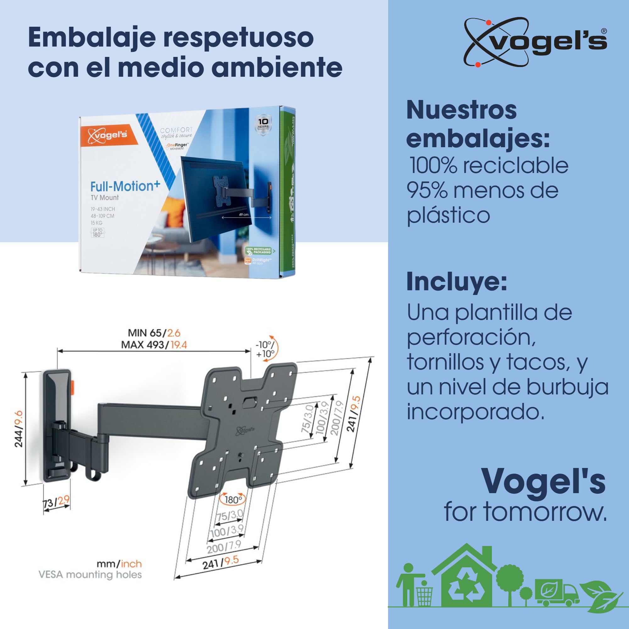 Vogel's TVM 3245 Soporte TV Giratorio para televisores de Entre 19 a 43 Pulgadas, Máx 15 kg, Gira hasta 180º, Inclinable hasta 20º, Soporte para TV máx. VESA 200x200, Compatibilidad Universal