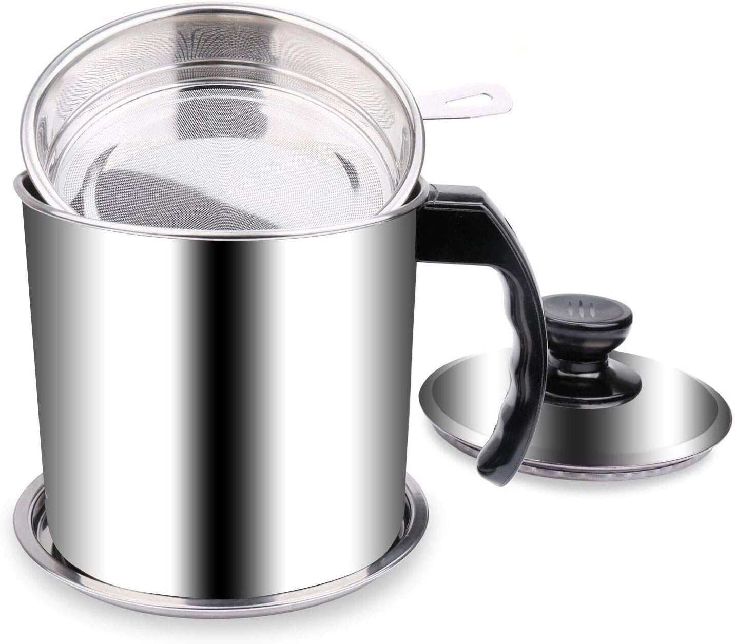 Bacon Grease Container with Fine Mesh Strainer Oil Storage Grease Keeper 1.3 L/5.2 cups 18/8 Stainless Steel Cooking Oil Can for Kitchen Fat Storage