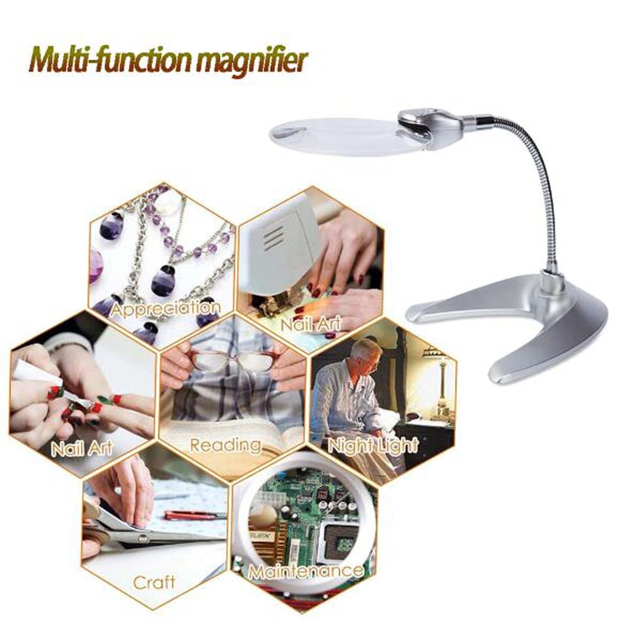 Lupa con Luz 2X 5X Lupa con Iluminación LED Lupa con Manguera Metálica Lupa De Lectura De Sobremesa Lupa con Iluminación