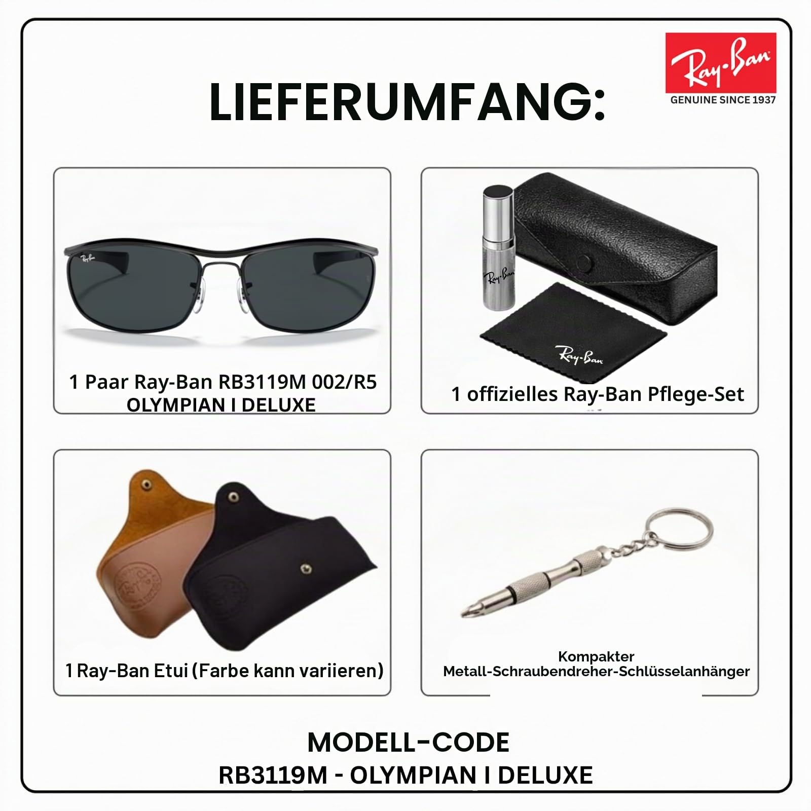 Ray-Ban RB3119M Olympian Deluxe SONNENBRILLEN-SET | Exklusiv-Etui und Care-Kit | Black/Dark Bluegrey
