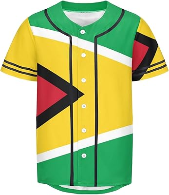 Vnurnrn Guyana Flag Mens Baseball Button Down Jersey Hipster Hip Hop T Shirts