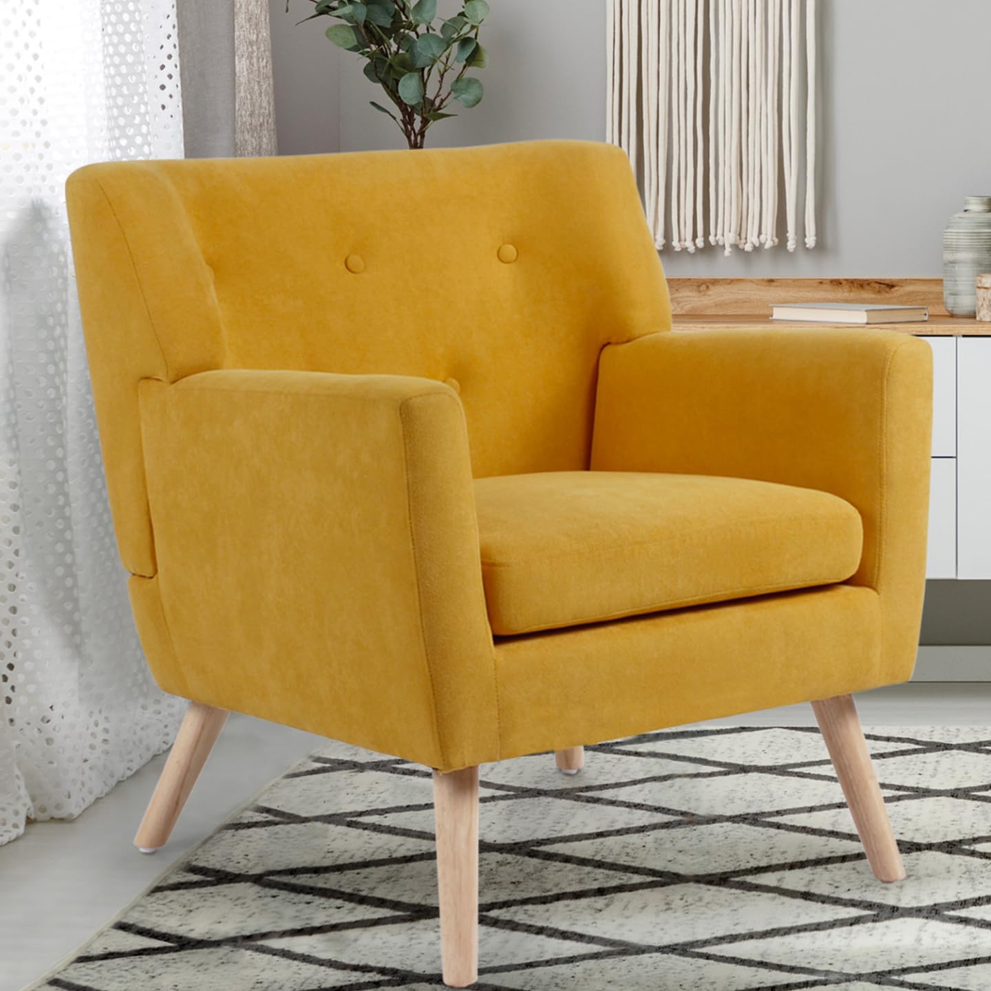 IDMarket - Poltrona scandinava in tessuto giallo senape LIV