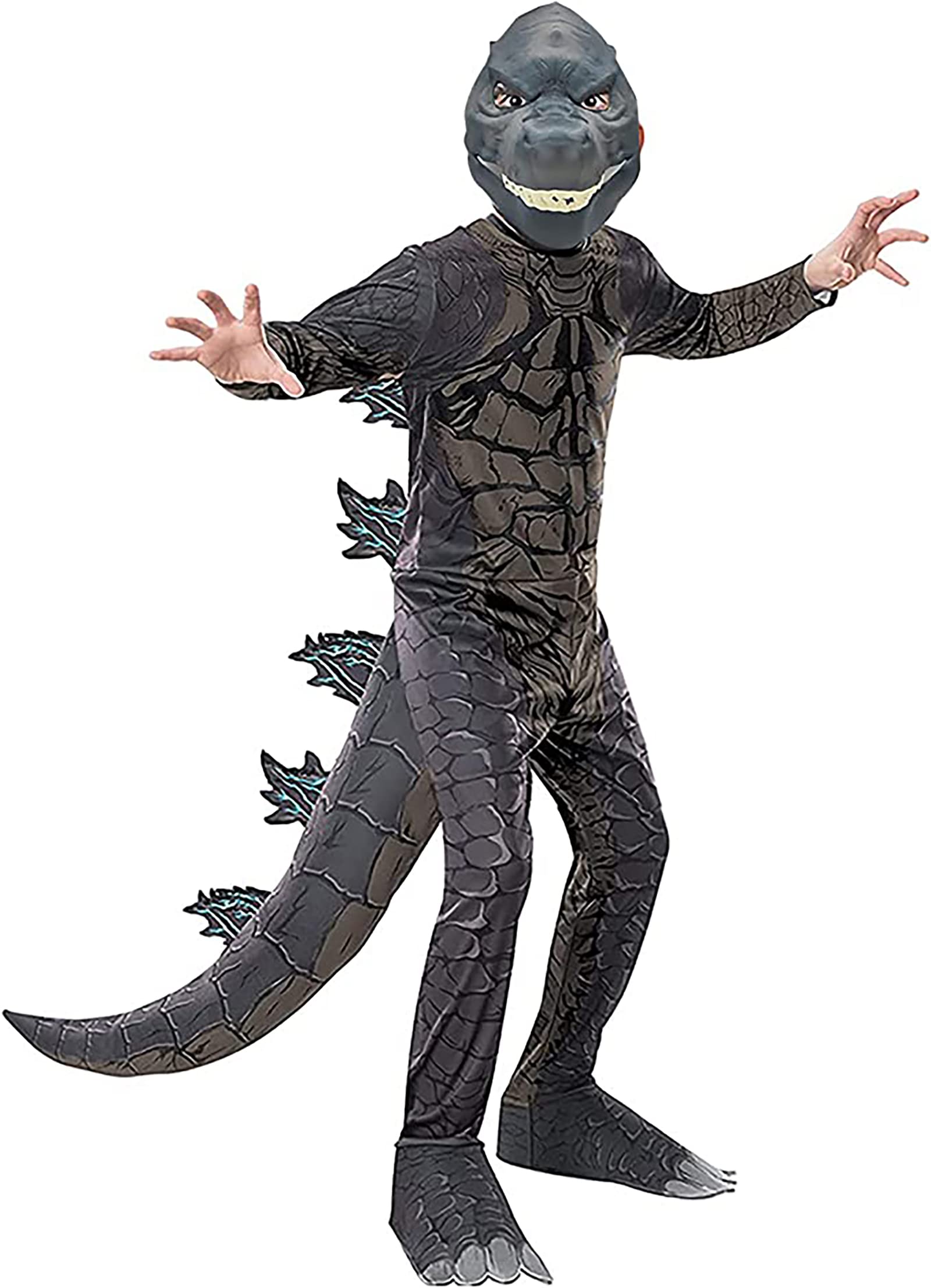 SINSEN Costume da dinosauro per bambini King Monster T-Rex Cosplay tuta maschera coda costume per Halloween festa regalo di compleanno