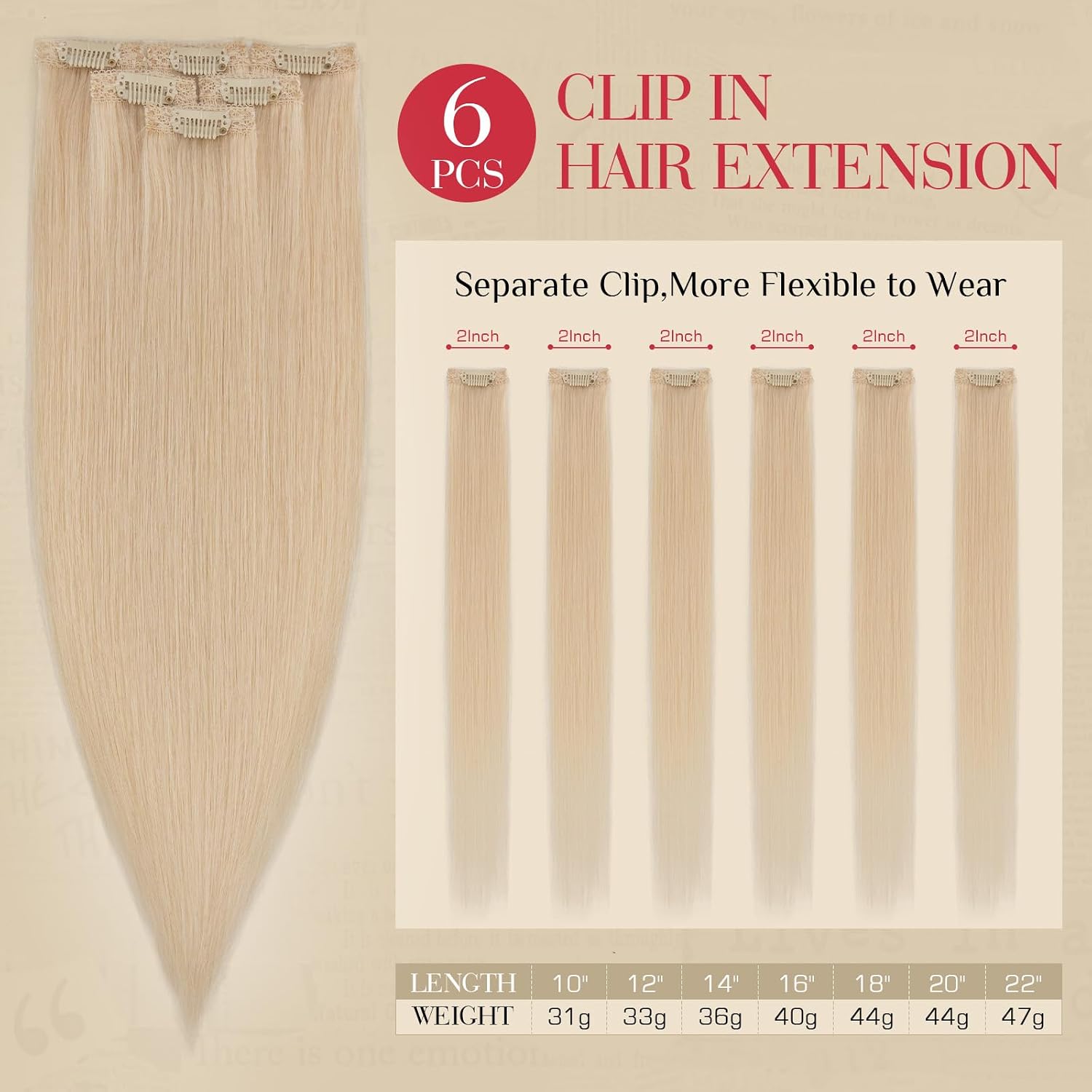 Rich Choices Real Human Hair Clip In Extensions-6 Pcs Single Clip Design-100% Remy Hairs Invisible Clip in Extensions for Thin Hair-Seamless Hairpieces for Women/Men-14 Inches #60 Platinum Blonde