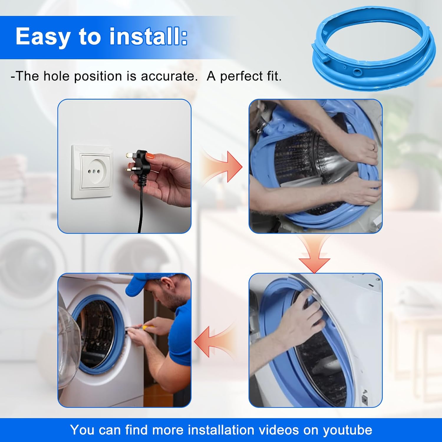 Upgraded WH05X29521 Washer Door Boot Gasket Seal Replacement Compatible With GE Washing Machine Model GFW510SCN0WW GFW550SPN2DG Replace WH05X29521 PD00064690 4978358 AP6983548 PS12743602 EAP12743602