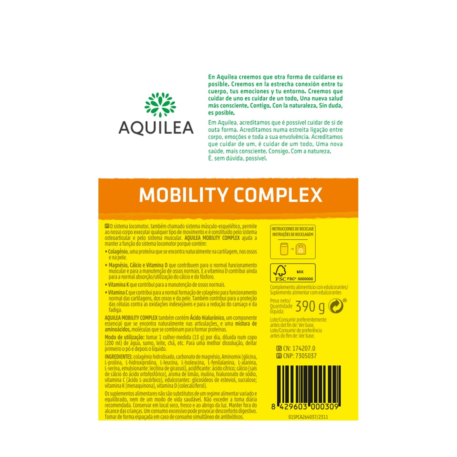 AQUILEA | Mobility Complex Pack Duplo | 2 unidades de 375g | Formato en Polvo | Sabor limón | 3 en 1 Músculos, Huesos y Articulaciones | Colágeno, Magnesio, Vitamina C D K, Calcio y amininoácidos