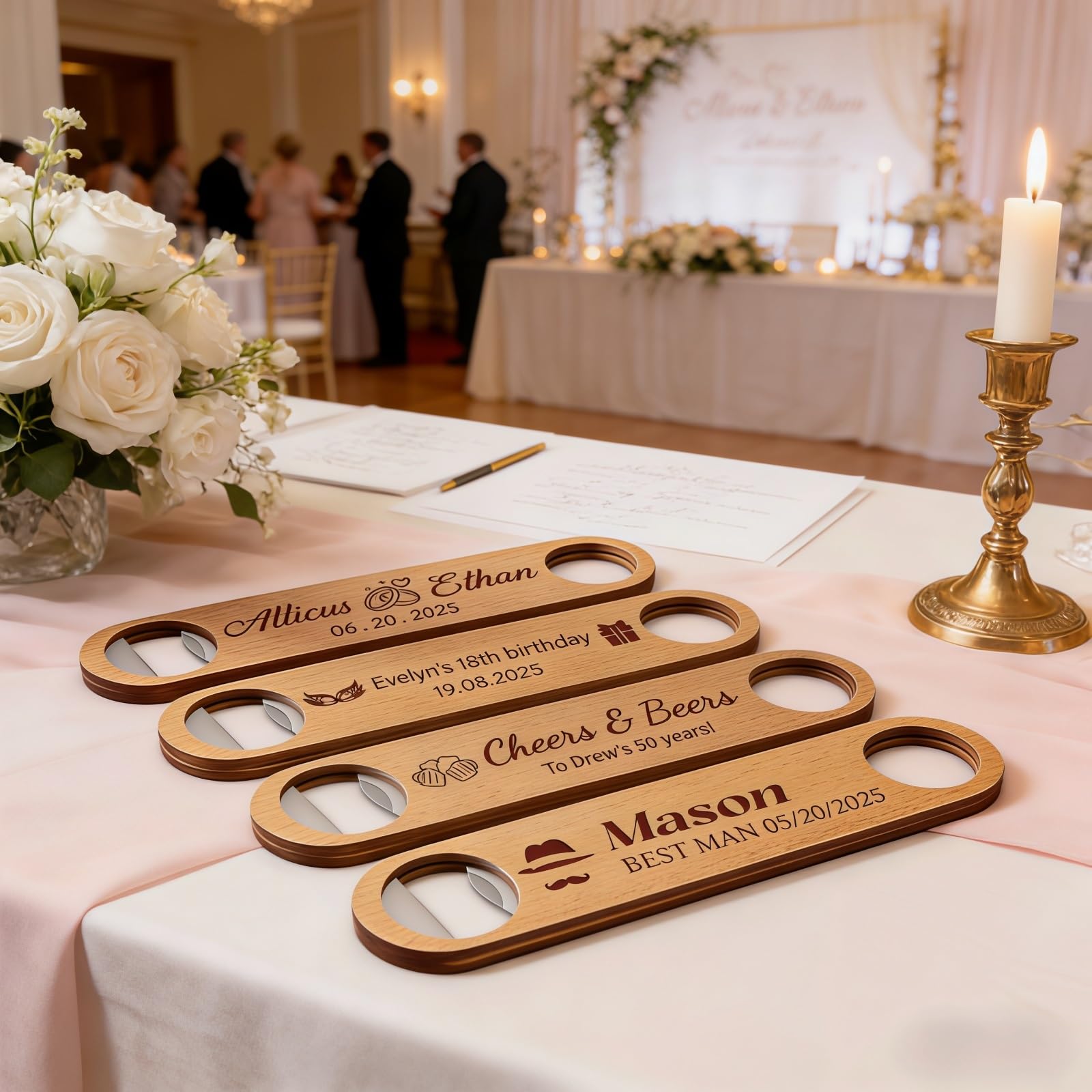 Abridor De Botellas De Cerveza De Madera Personalizado, Abridor De Botellas Con Nombre Grabado Personalizada, Accesorios De Bar Y Restaurante, Favor De Boda De Padrinos De Boda(10pcs)