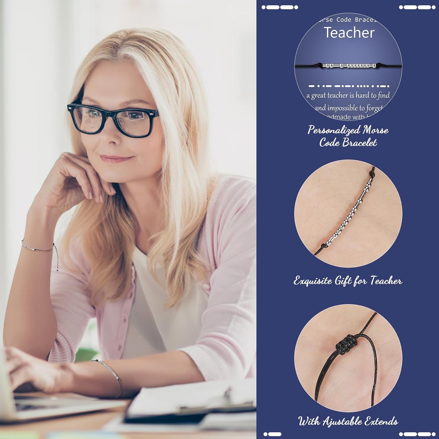 Geiserailie 16 Pcs Christmas Teacher Appreciation Gifts Set Wine Tumblers with Lid Brush Funny Unisex Socks Morse Bracelets and Heart Keychains for Christmas Teacher's Day (Cute) - Image 6