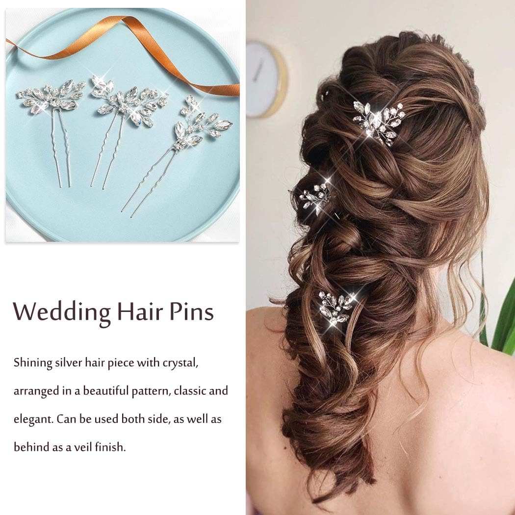 Unicra Bride Wedding Crystal Hair Pins Flower Bridal Hair Pieces Wedding Hair Accessories for Women and Girls Pack of 3 (Silver) - Image 7