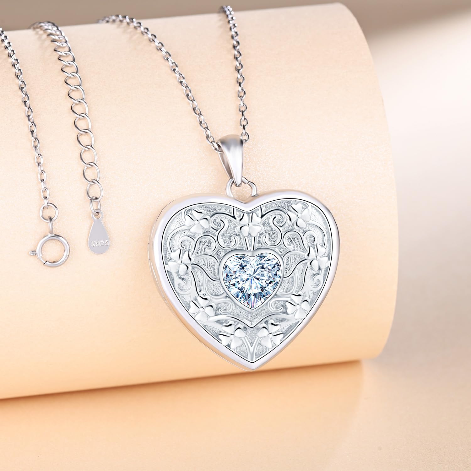 Cuore Foto Collana Donna Argento 925 con Cristallo: Trifoglio Ciondolo Personalizzato con Foto-Portafoto Medaglione Amuleto Collane per Ragazze-Gioielli Amore Regali per Mamma Amici Moglie