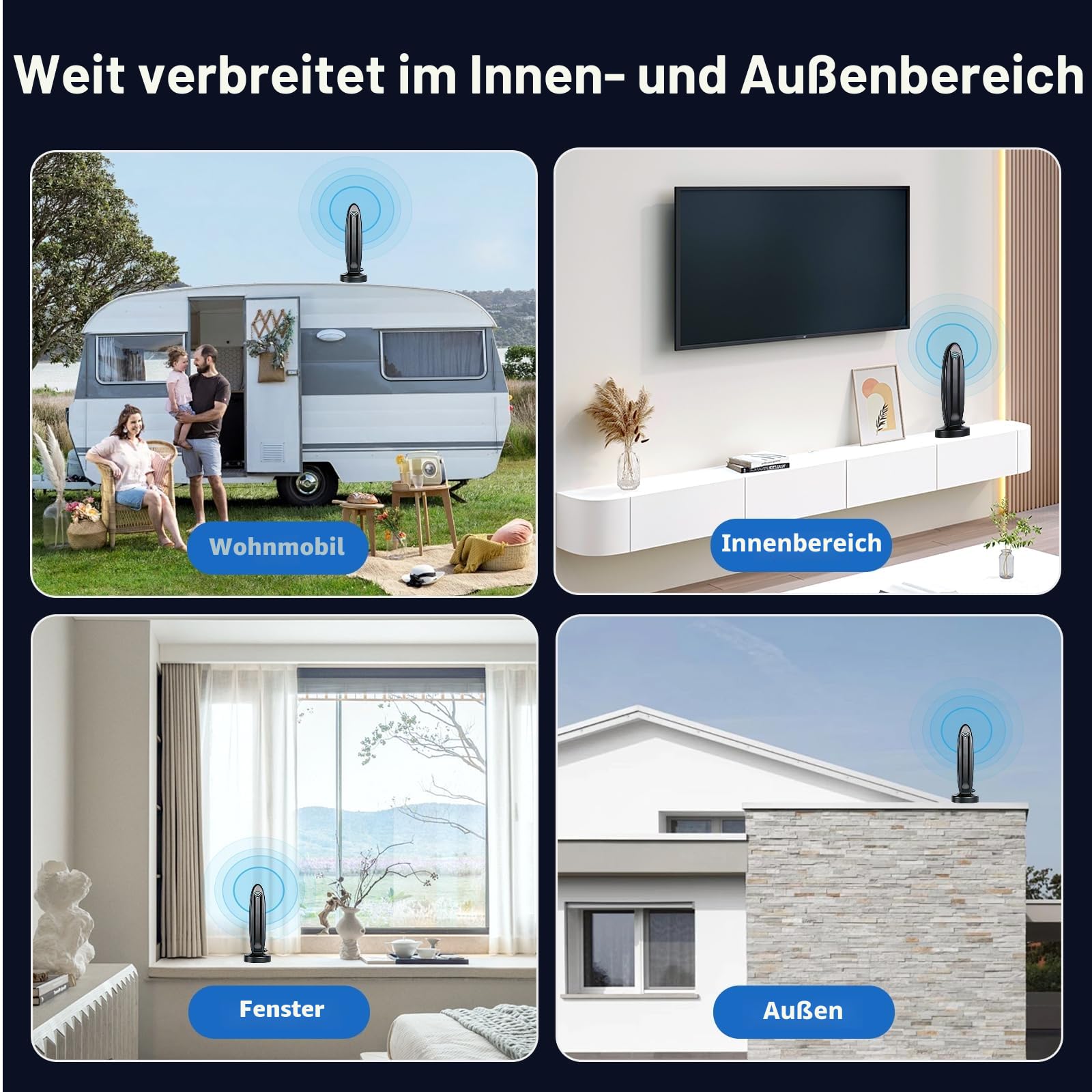 DVB-T2 Antenne mit Verstärker für Innen - Zimmerantenne für Fernseher, DVB-T/T2, TV Antenne 4K UHD Full HD, 360° Empfang bis 500 km, kostenlose Sender