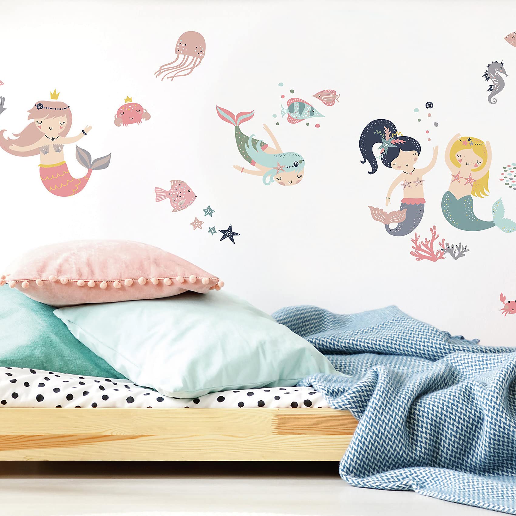 RoomMates RMK4394SCS Sweet Pastel Mermaids Peel and Stick Wall Decals, Blue, Tan, Yellow, Pink, Green, Purple, White - Image 3
