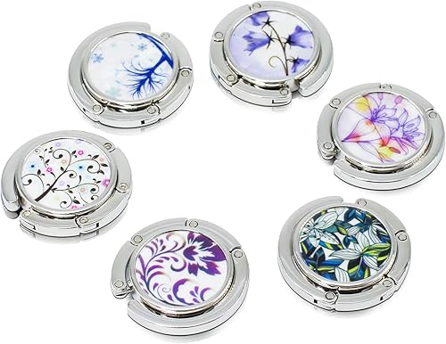 Miniatura 5 de Juego de 6 ganchos plegables para mujer, con patrón mixto, gancho para colgar en el bolso