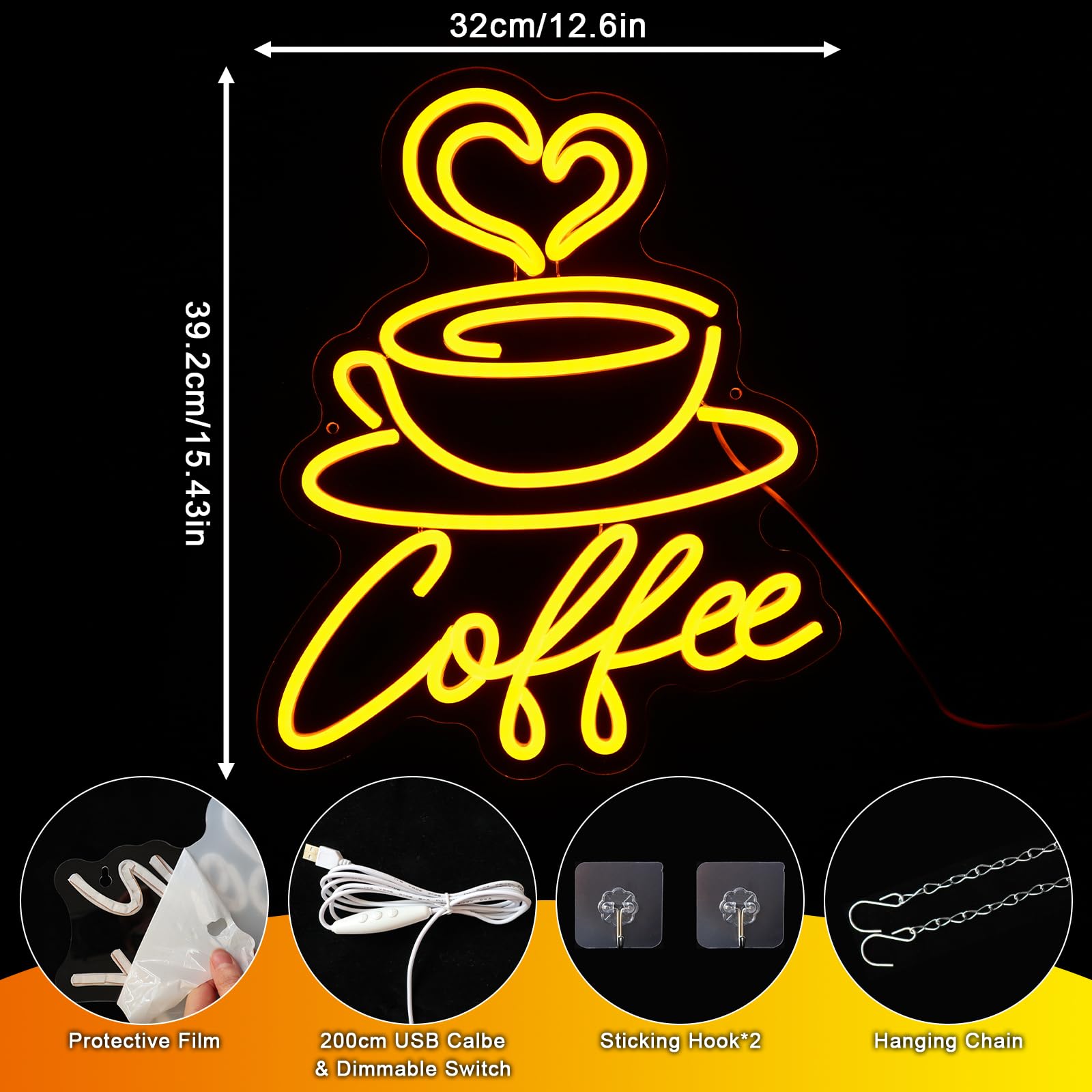 OYCGZV Coffee Neon Sign for Wall Decor Heart Neon Light - Image 2