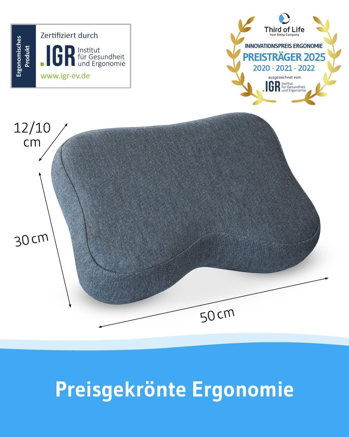 Almohada cervical Recovery QuickDry | Almohada ergonómica viscoelástica con carbón activado de bambú | Creada para dormir de lado o boca arriba | Funda con termorregulación y de secado rápido