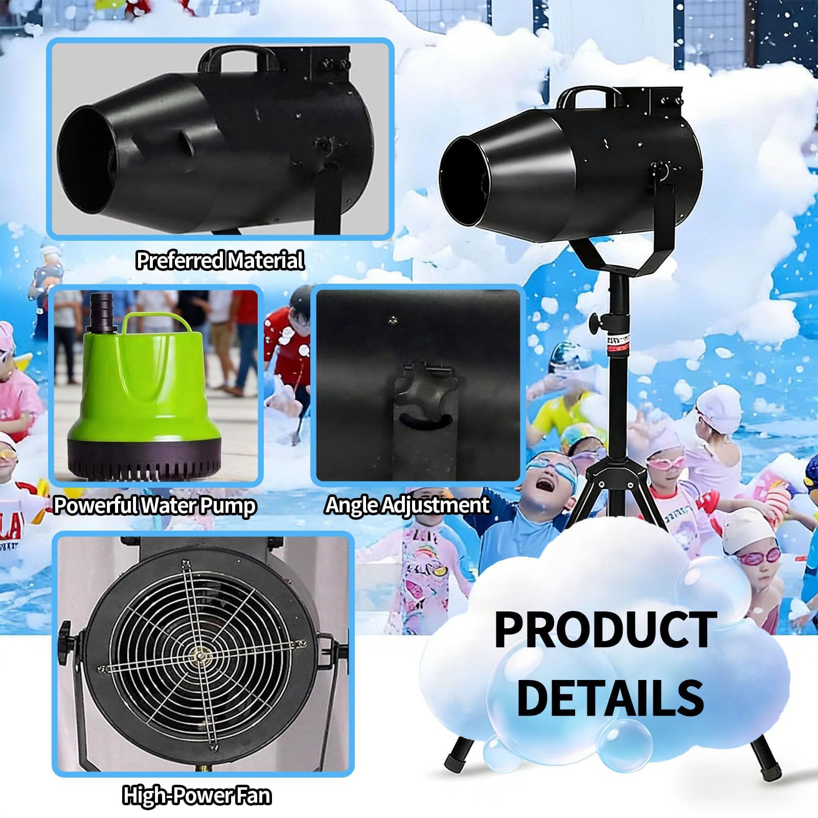 Schaumstoff Maschine Für Partys Im Freien Bühneneffekt Jet Schaummaschine 80㎡ Flächenabdeckung/6-10m Entfernung Für Garten, Pool, Veranstaltungen Im Freien, Geburtstage(Black)