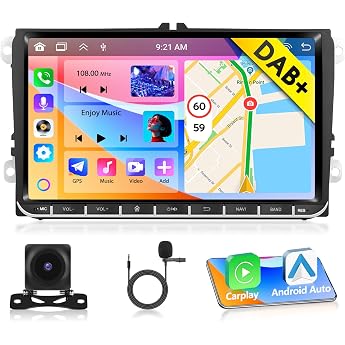 4+64G Motorsi Car Radio for VW Passat Golf Touran Polo Skoda Seat Altea 9 Inch 1280P HD Touchscreen Carplay Android 15 Car Radio Bluetooth 5.0 EQ WiFi DAB+ OBD2 & AHD Reversing Camera Microphone