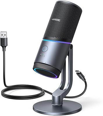 UGREEN USB Microphone 24bit/96KHz RGB Gaming Mic Cardioid Condenser PC Microphone Noise Reduction for Podcasting, Streaming, Recording with Quick Mute, Gain Knob for PS4/PS5/Mac/Laptop