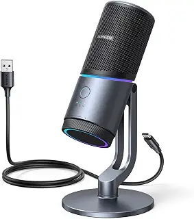 UGREEN 卓上型マイク アルミ製 24bit/96kHz RGBライト付き 単一指向性 2025レッドドット・デザイン賞 | 卓越音質、DSPノイズリダクション、7つのRGB照明モード、便利なコントロール