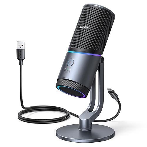 UGREEN USB Microphone 24bit/96KHz RGB Gaming Mic Cardioid Condenser PC Microphone Noise Reduction for Podcasting, Streaming, Recording with Quick Mute, Gain Knob for PS4/PS5/Mac/Laptop