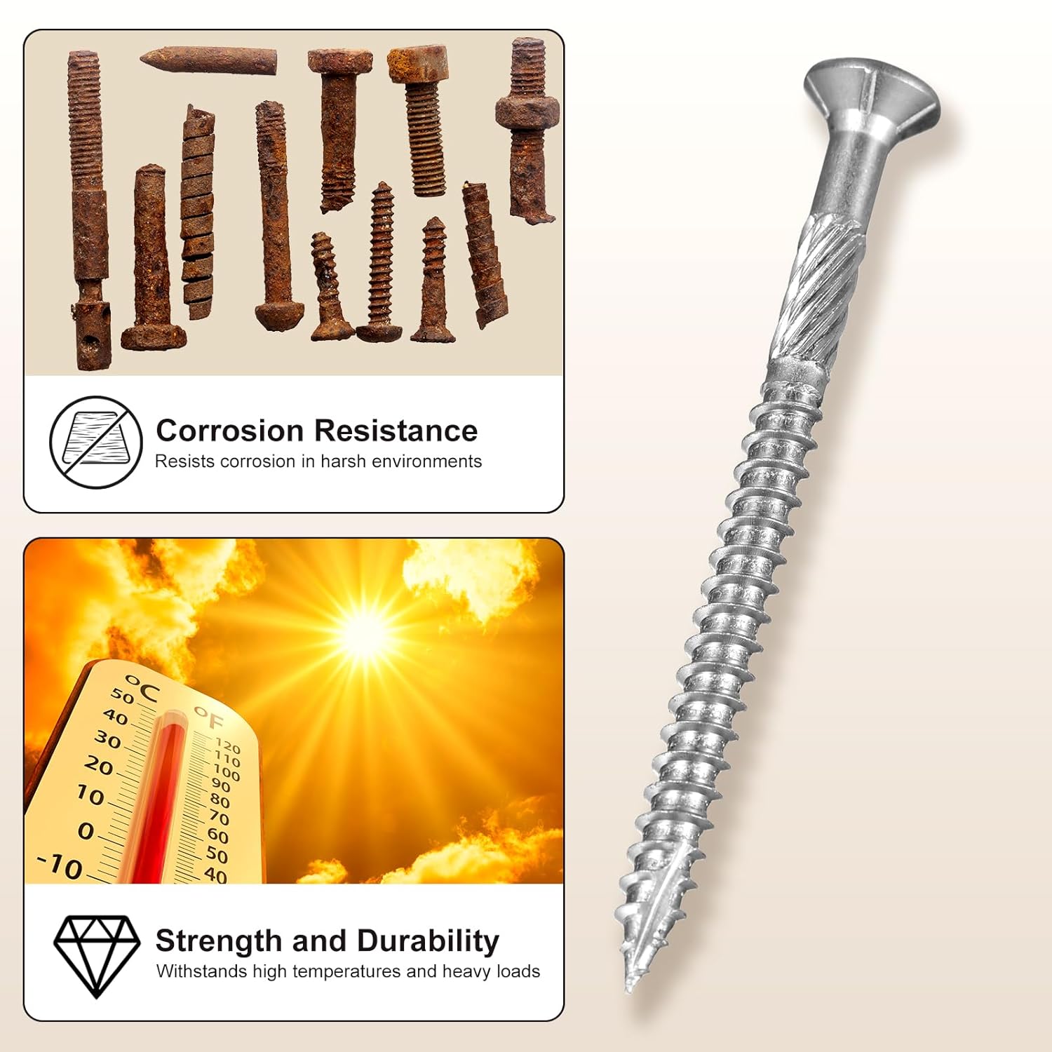 METALLIXITY Deck Screws (#10x2-1/2) 300Pcs, 410 Stainless Steel Wood Screw Decking Screws with T25 Torx Drive Head - for Wood Fence, Silver