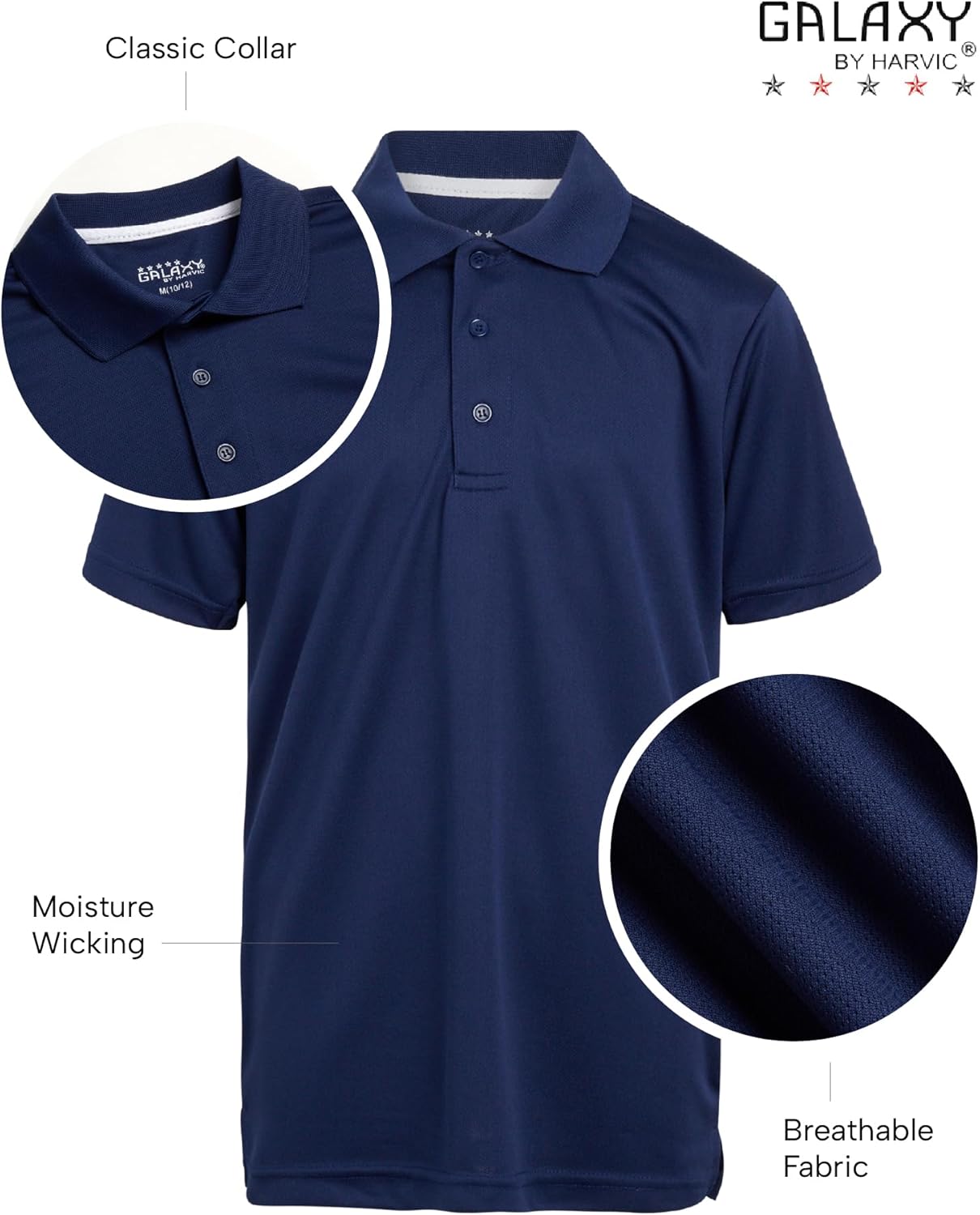 Galaxy by Harvic Boys Polo Shirt - 2 Pack Moisture Wicking Collared Short Sleeve Button Up Polo Shirts for Boys - Image 2