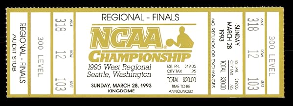 1993 N.C.A.A Basketball Tournament West Regional Finals Unsigned Full Ticket Michigan SKU #222663
