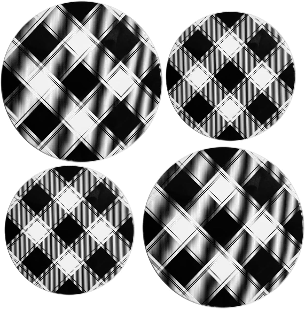 Burner Covers For Electric Stovetop, Decorative Lightweight Tin Covers, Set of 4 (2-8 inch & 2-10 inch), Conceals Messy Drip Pans, Buffalo Check